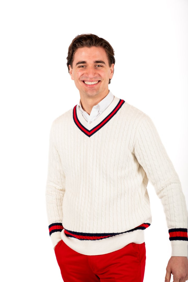 TENNIS Sweater wit rood marineblauw